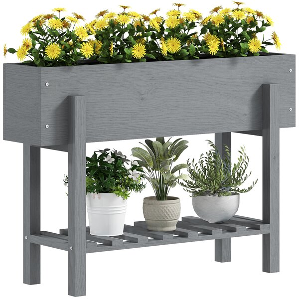 Outsunny Fioriera Rialzata con Ripiano Inferiore e 2 Fori di Drenaggio, in Legno di Abete, 100x30x70.5 cm, Grigio
