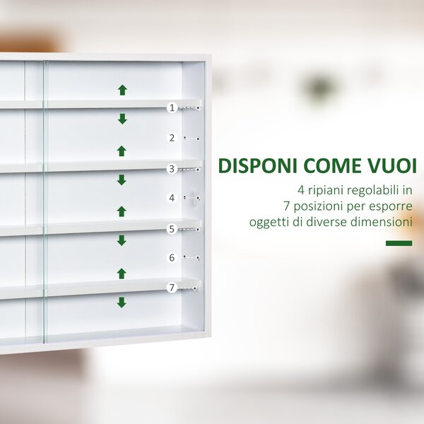 HOMCOM Vetrinetta Moderna per Collezionismo 5 Ripiani, Bacheca Portaoggetti con Mensole Regolabili, 80x9.5x60cm, Bianco|Aosom