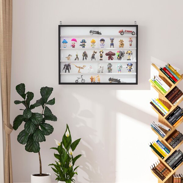 HOMCOM Vetrina per Collezionismo a 4 Ripiani Regolabili in Legno con Ante in Vetro, 80x9.5x60 cm, Bianco e Nero | Aosom