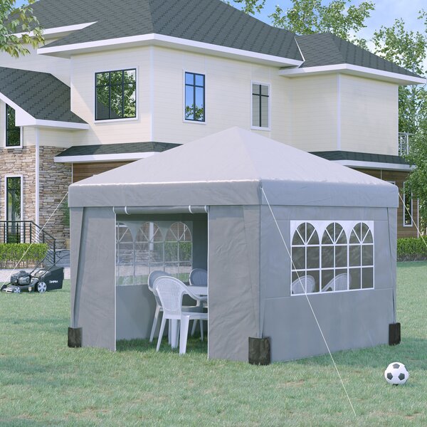 Outsunny Gazebo 3x3 m Pieghevole ad Altezza Regolabile con Finestrelle, in Acciaio e Tessuto Oxford Grigio Chiaro