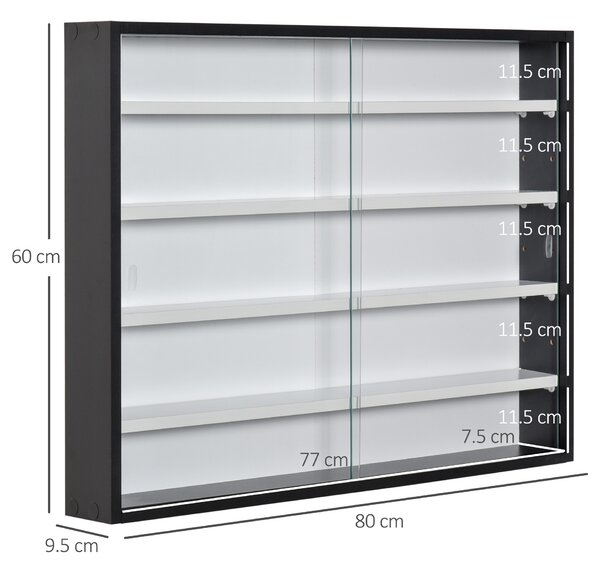 HOMCOM Vetrina per Collezionismo a 4 Ripiani Regolabili in Legno con Ante in Vetro, 80x9.5x60 cm, Bianco e Nero | Aosom
