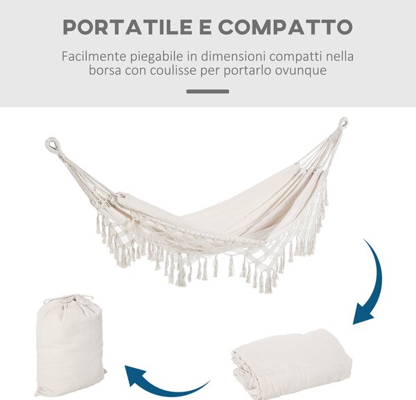 Outsunny Amaca da Giardino Sospesa in Tela con Frange Stile Boho, 288x150 cm, Capacità 120 kg, Crema