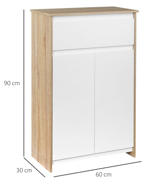 Kleankin Mobiletto da Bagno con Armadietto e Cassetto, Mobile Multiuso Salvaspazio, 60x30x90cm, Color Legno e Bianco | Aosom Italy