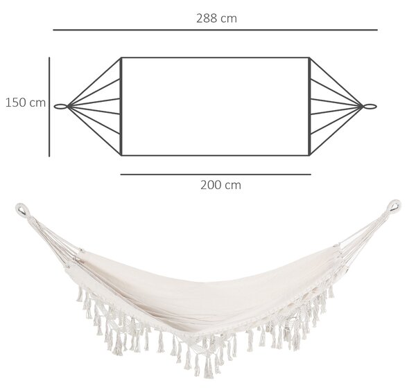 Outsunny Amaca da Giardino Sospesa in Tela con Frange Stile Boho, 288x150 cm, Capacità 120 kg, Crema