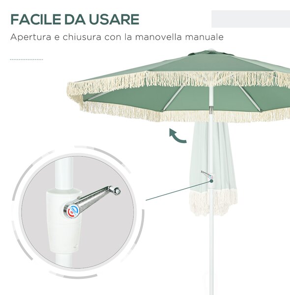 Outsunny Ombrellone da Giardino a Manovella Inclinabile e Palo a 2 Sezioni, Poliestere e Metallo, 2.6x2.4 m, Verde