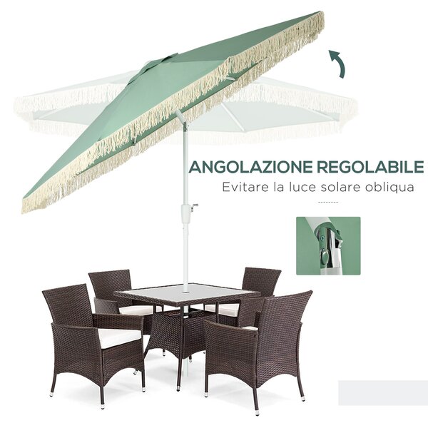 Outsunny Ombrellone da Giardino a Manovella Inclinabile e Palo a 2 Sezioni, Poliestere e Metallo, 2.6x2.4 m, Verde
