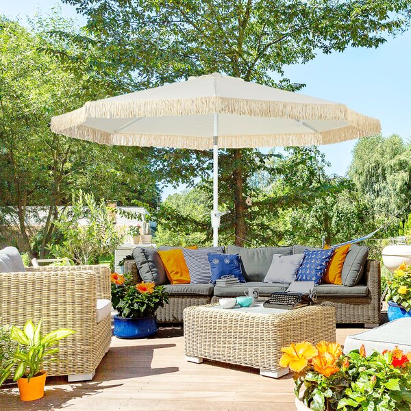 Outsunny Ombrellone da Giardino a Manovella Inclinabile e Palo a 2 Sezioni, Poliestere e Metallo, 2.6x2.4 m, Bianco