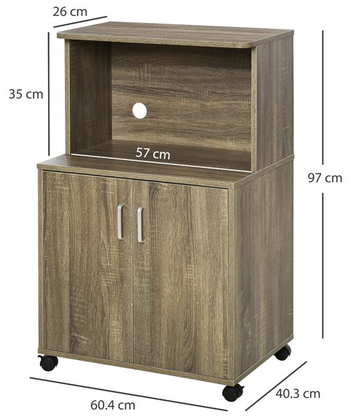 HOMCOM Mobile Cucina Multiuso con 4 Ruote, Armadietto con Ripiano per Microonde in Legno Truciolare, 60.4x40.3x97cm, Color Legno|Aosom