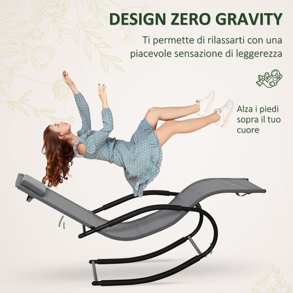Outsunny Sdraio a Dondolo Zero Gravity Ergonomica, in Metallo e Texteline, 63x160x88cm|Aosom