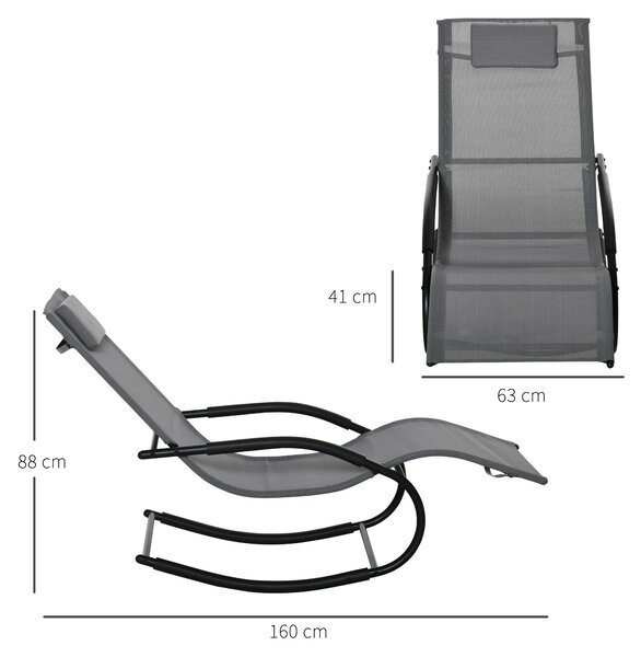 Outsunny Sdraio a Dondolo Zero Gravity Ergonomica, in Metallo e Texteline, 63x160x88cm|Aosom