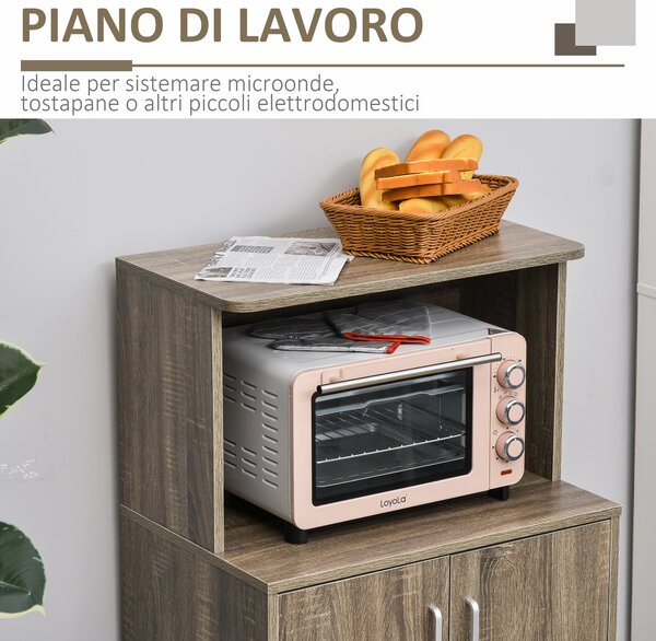HOMCOM Mobile Cucina Multiuso con 4 Ruote, Armadietto con Ripiano per Microonde in Legno Truciolare, 60.4x40.3x97cm, Color Legno|Aosom