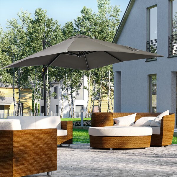 Outsunny Ombrellone da Giardino a Manovella 2.5x2.5 m con Rotazione 360° e Parasole Regolabile, Grigio Chiaro