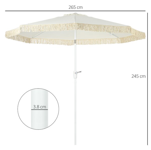 Outsunny Ombrellone da Giardino a Manovella Inclinabile e Palo a 2 Sezioni, Poliestere e Metallo, 2.6x2.4 m, Bianco