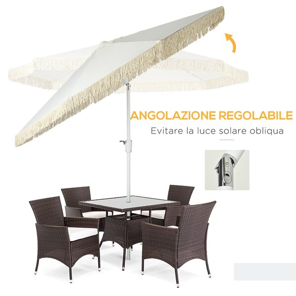 Outsunny Ombrellone da Giardino a Manovella Inclinabile e Palo a 2 Sezioni, Poliestere e Metallo, 2.6x2.4 m, Bianco