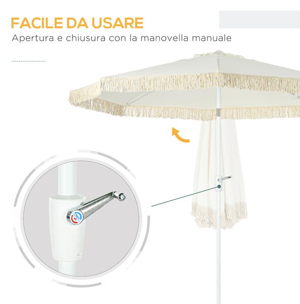 Outsunny Ombrellone da Giardino a Manovella Inclinabile e Palo a 2 Sezioni, Poliestere e Metallo, 2.6x2.4 m, Bianco