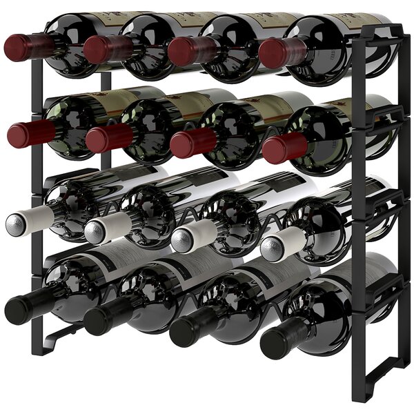 HOMCOM Portabottiglie a 4 Livelli a Onda Impilabili per 16 Bottiglie, in Metallo, 42.5x16.5x41 cm, Nero