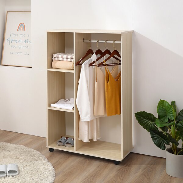 Homcom Stand Appendiabiti Attaccapanni Mobile con Ruote Design Aperto con 3 Ripiani Armadio aperto con ripiani in effetto legno 80x40x128cm|Aosom