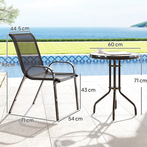 Outsunny Sedie da Giardino, Set da 3 Pezzi con Tavolino Rotondo in Acciaio, 54x71x93 cm, Nero | Aosom Italy