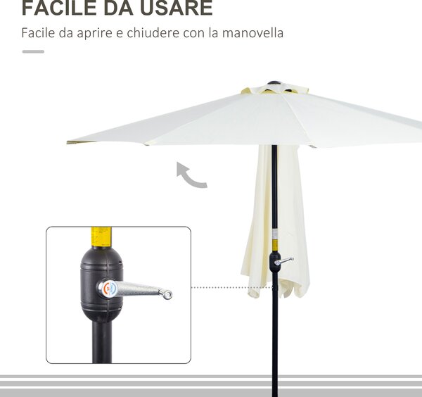 Outsunny Ombrellone da Terrazza a Mezzaluna con Apertura a Manovella e Palo a 2 Sezioni, 2.6x1.35 m, Beige