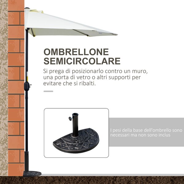 Outsunny Ombrellone da Terrazza a Mezzaluna con Apertura a Manovella e Palo a 2 Sezioni, 2.6x1.35 m, Beige