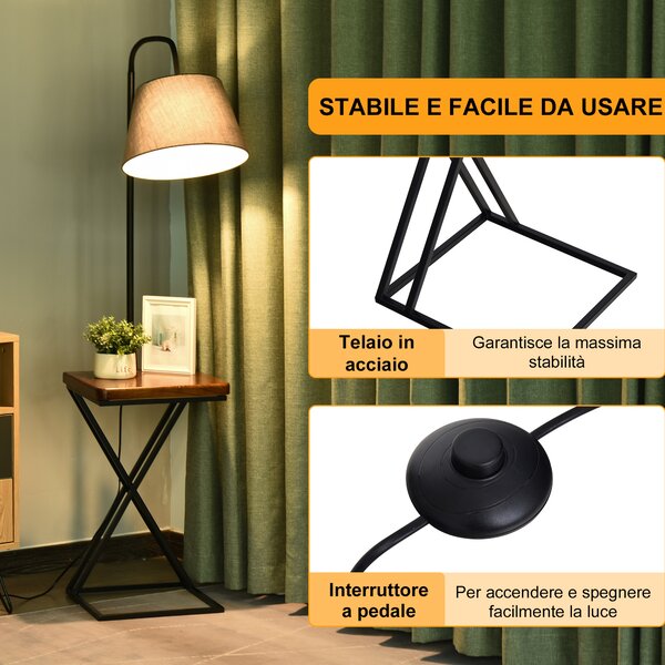 HOMCOM Lampada da Terra Moderna con Caricatore Wireless e Testa Flessibile per Soggiorno, Camera da Letto e Ufficio, 36x36x165 cm|Aosom