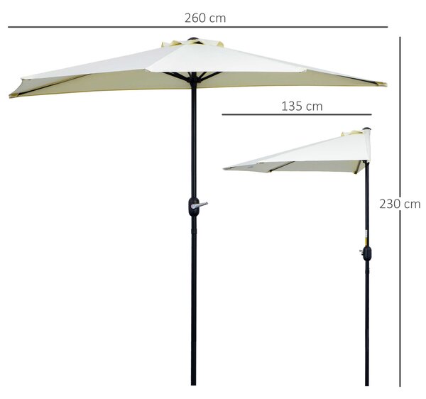 Outsunny Ombrellone da Terrazza a Mezzaluna con Apertura a Manovella e Palo a 2 Sezioni, 2.6x1.35 m, Beige