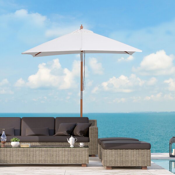 Outsunny Ombrellone da Giardino 2x1.5m Inclinabile con 6 Stecche, Apertura con Corda e Palo Centrale in Legno di Abete, Beige | Aosom