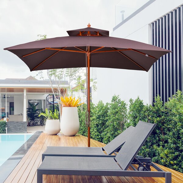 Outsunny Ombrellone da Giardino 3x3m con 8 Stecche in Bamboo e Copertura Parasole a 2 Livelli, Marrone|Aosom