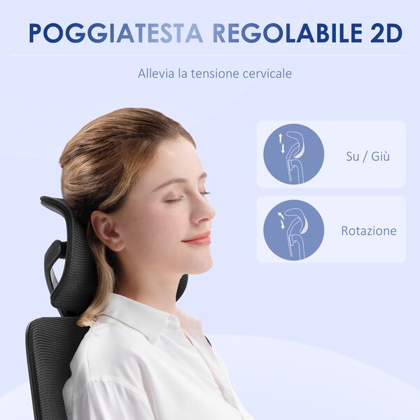 Vinsetto Poltrona da Ufficio Girevole con Rotelle e Altezza Regolabile, Sedia ufficio con Supporto Lombare, 62x58x120-133cm, Nera|Aosom Italy