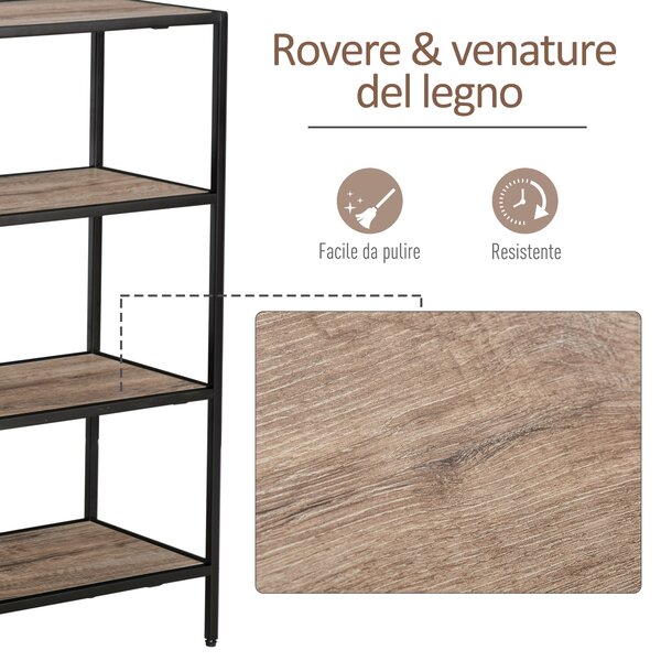 HOMCOM Scaffale Libreria Asimmetrica in Stile Industriale, in Legno e Metallo Nero, 120x32x95cm