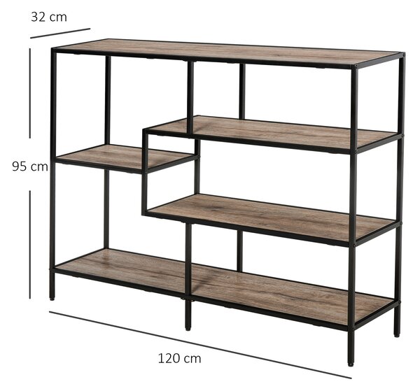 HOMCOM Scaffale Libreria Asimmetrica in Stile Industriale, in Legno e Metallo Nero, 120x32x95cm
