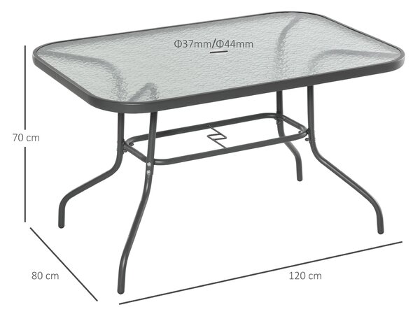 Outsunny Tavolo da Giardino con Foro per Ombrellone, Arredamento da Esterno in Metallo e Vetro 120x80x70cm Grigio|Aosom
