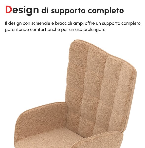 HOMCOM Poltrona a Dondolo Imbottita in Legno e Acciaio con Rivestimento Bouclé, 71x98x101 cm, Marrone