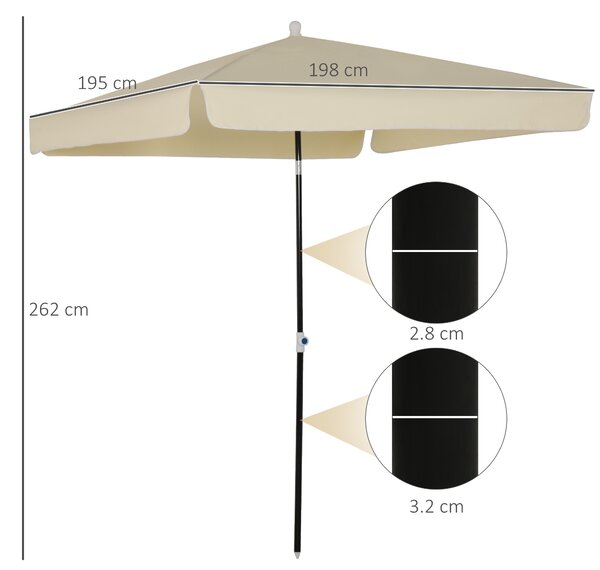 Outsunny Ombrellone da Esterno 198x195cm, Terrazza, Giardino con Tettuccio Quadrato, Regolabile e Portatile, Bianco Crema|Aosom