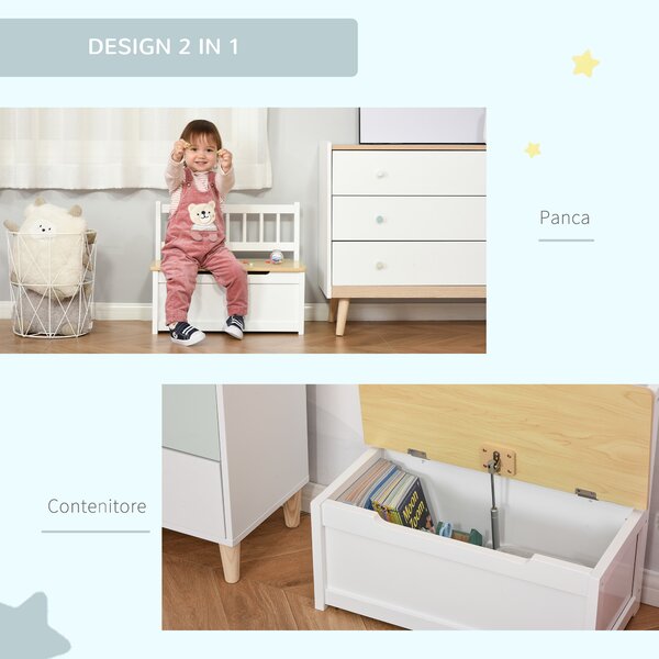 HOMCOM Cassapanca Contenitore in legno per Bambini Cassapanca 2 in 1 in Legno portagiochi con Pistone per Chiusura Sicura,60x30x50cm|Aosom