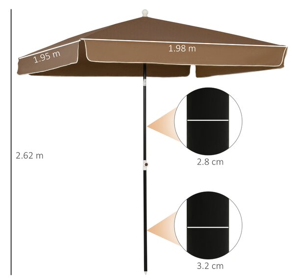 Outsunny Ombrellone da Esterno 198x195cm, Terrazza, Giardino con Tettuccio Quadrato, Regolabile e Portatile, Caffè|Aosom