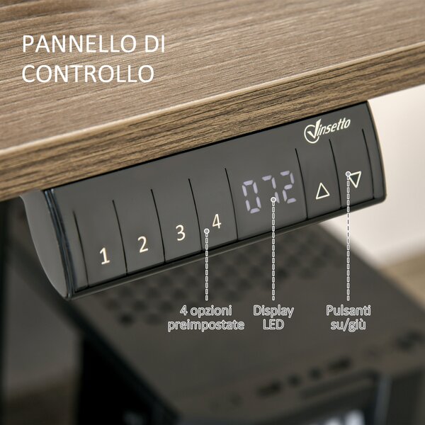 Vinsetto Scrivania Elettrica Sollevabile, 4 Altezze, Anticollisione, Porta PC, Metallo Nero e Legno Teak|Aosom