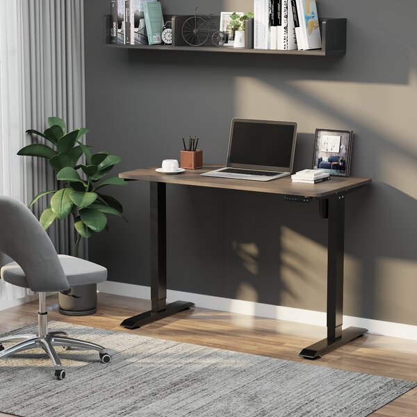 Vinsetto Scrivania Elettrica Sollevabile, 4 Altezze, Anticollisione, Porta PC, Metallo Nero e Legno Teak|Aosom