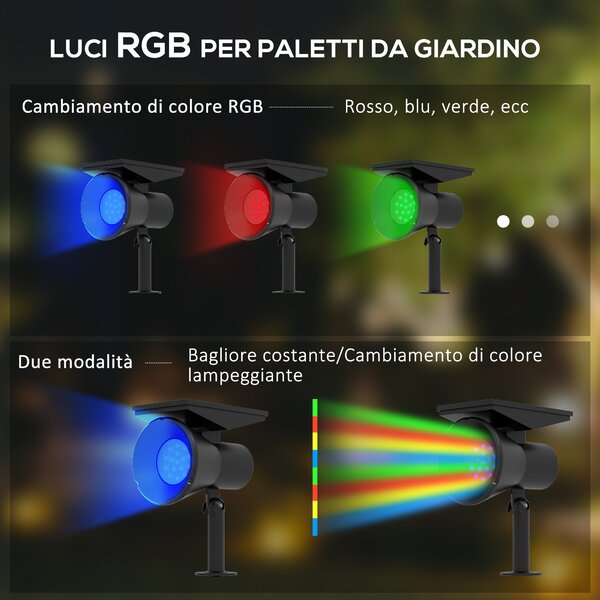 Outsunny Set 2 Luci da Giardino Solari RGB con 2 Modalità di Illuminazione, in PP e PC, 10.6x15x38 cm, Nero|Aosom