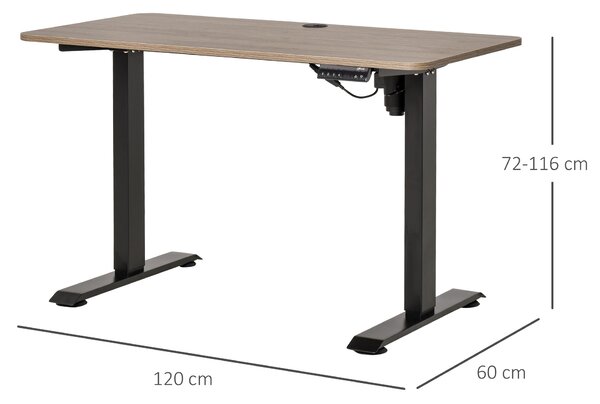 Vinsetto Scrivania Elettrica Sollevabile, 4 Altezze, Anticollisione, Porta PC, Metallo Nero e Legno Teak|Aosom