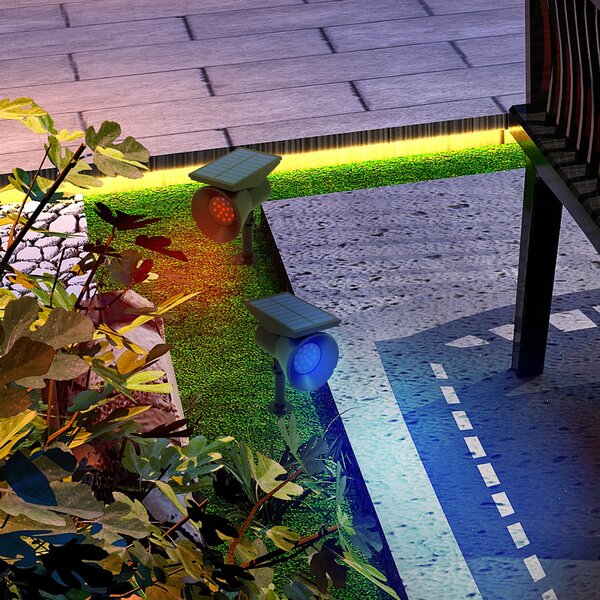 Outsunny Set 2 Luci da Giardino Solari RGB con 2 Modalità di Illuminazione, in PP e PC, 10.6x15x38 cm, Nero|Aosom