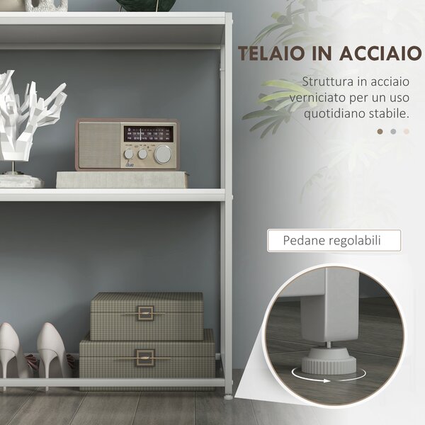 HOMCOM Tavolo Consolle da Ingresso con Ripiano Aperto, in Acciaio e Truciolato, 100x30x87 cm, Bianco|Aosom