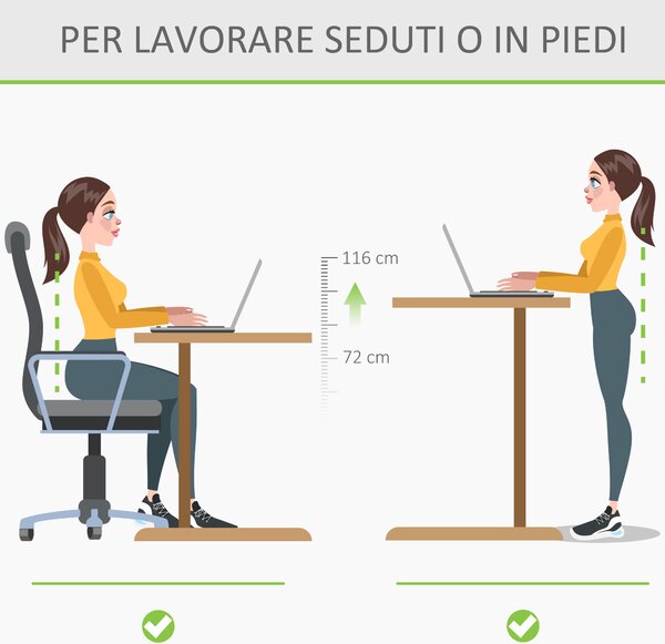 Vinsetto Scrivania Elettrica Sollevabile, 4 Altezze, Anticollisione, Porta PC, Metallo Nero e Legno Teak|Aosom
