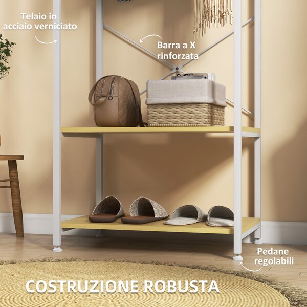 HOMCOM Mobile Appendiabiti 2 in 1 con Ripiano a 2 Livelli, in Acciaio e Truciolato, 60x40x167.5 cm|Aosom