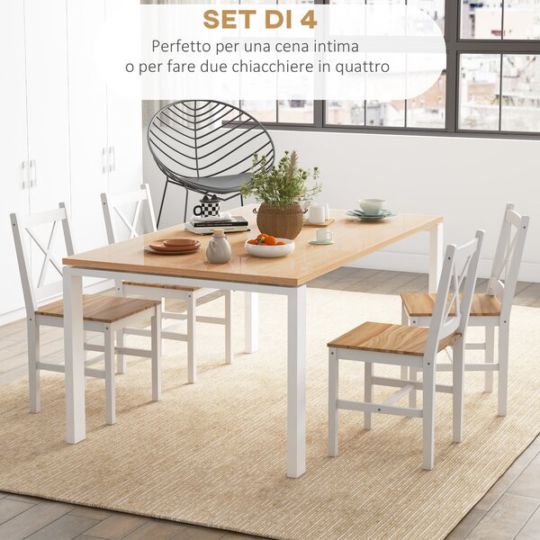 HOMCOM Set 4 Sedie per Cucina e Soggiorno con Schienale a Croce, in Legno di Pino, 41x46.5x86 cm|Aosom
