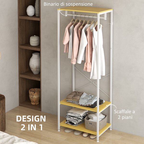 HOMCOM Mobile Appendiabiti 2 in 1 con Ripiano a 2 Livelli, in Acciaio e Truciolato, 60x40x167.5 cm|Aosom
