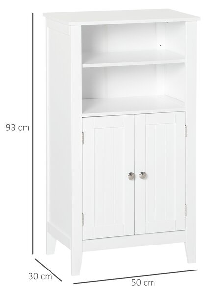 Kleankin Mobile Bagno Multiuso, Mobiletto da Bagno con Mensole Regolabili e Armadietto 2 Ante, in Legno, Bianco, 50x30x93cm|Aosom Italy
