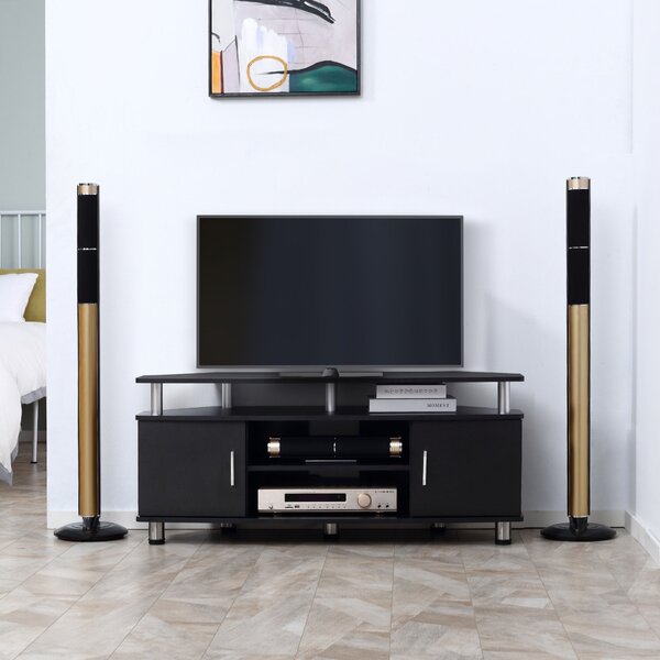 HOMCOM Mobile per TV moderno con 2 armadi scaffale vassoio tappettini antiscivoli gambe in acciaio inossidabile in legno per soggiorno nero|Aosom