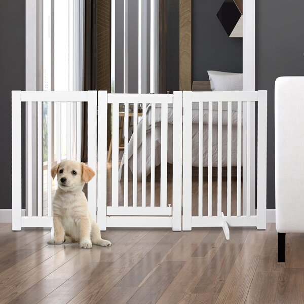 PawHut Cancellino per Cani Pieghevole a 3 Pannelli, Porta Centrale con Blocco, Struttura in MDF, 155x76cm Bianco|Aosom