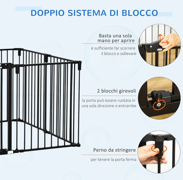 PawHut Cancelletto di Sicurezza Pieghevole 8 Sezioni, Cancellino Barriera per Cani in Acciaio, Sistema di Blocco e Chiusura Automatica, Nero|Aosom